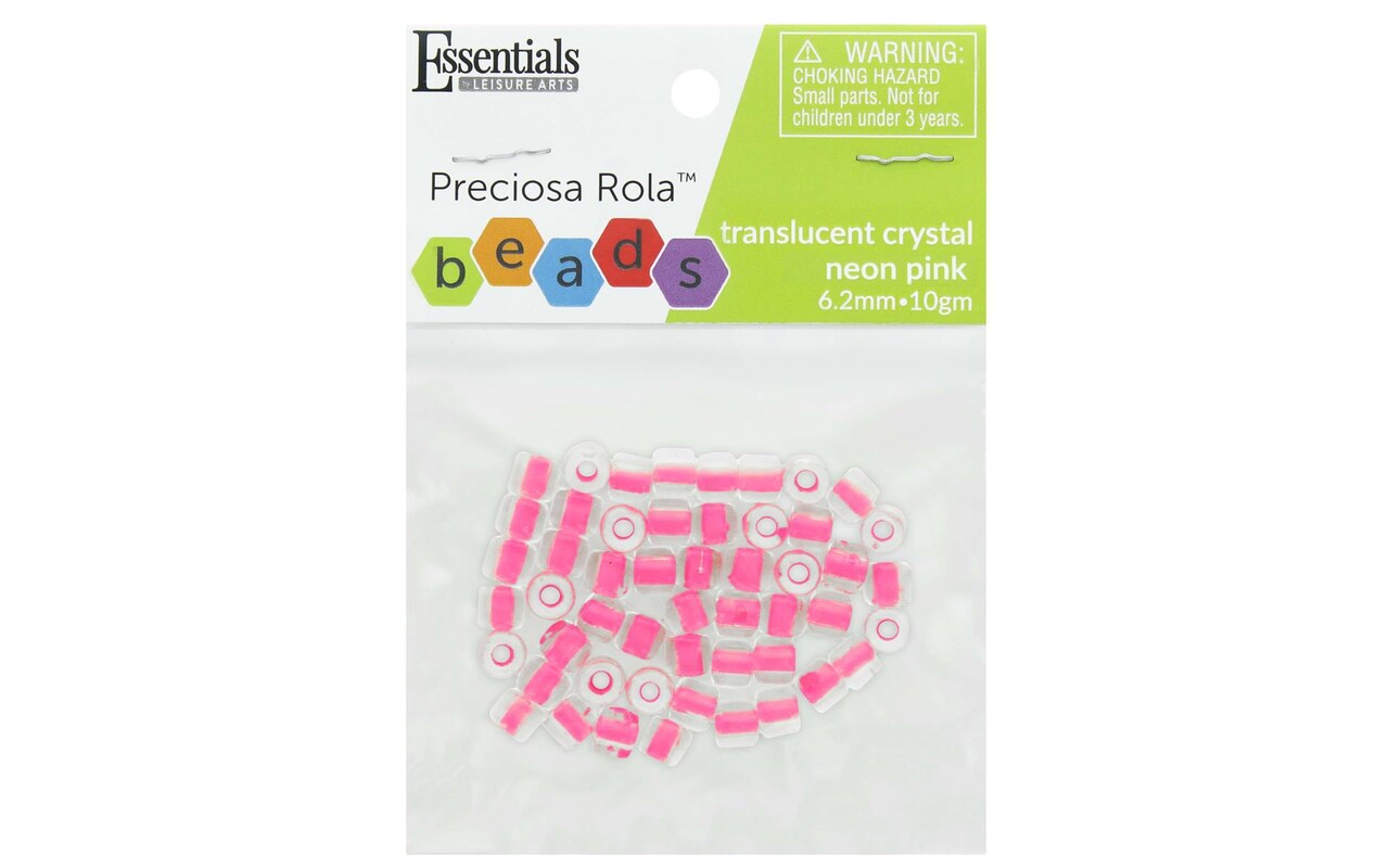 Essentials By Leisure Arts Arts Czech Rola Bead 6.2mm 10gm Trans Crys/NeonPink